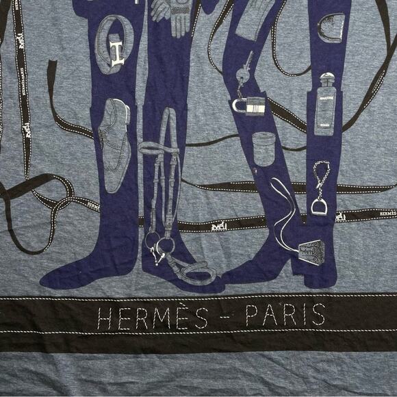 Hermes Madame and Monsieur Navy Blue Cotton Oversized Scarf - Picture 2 of 9